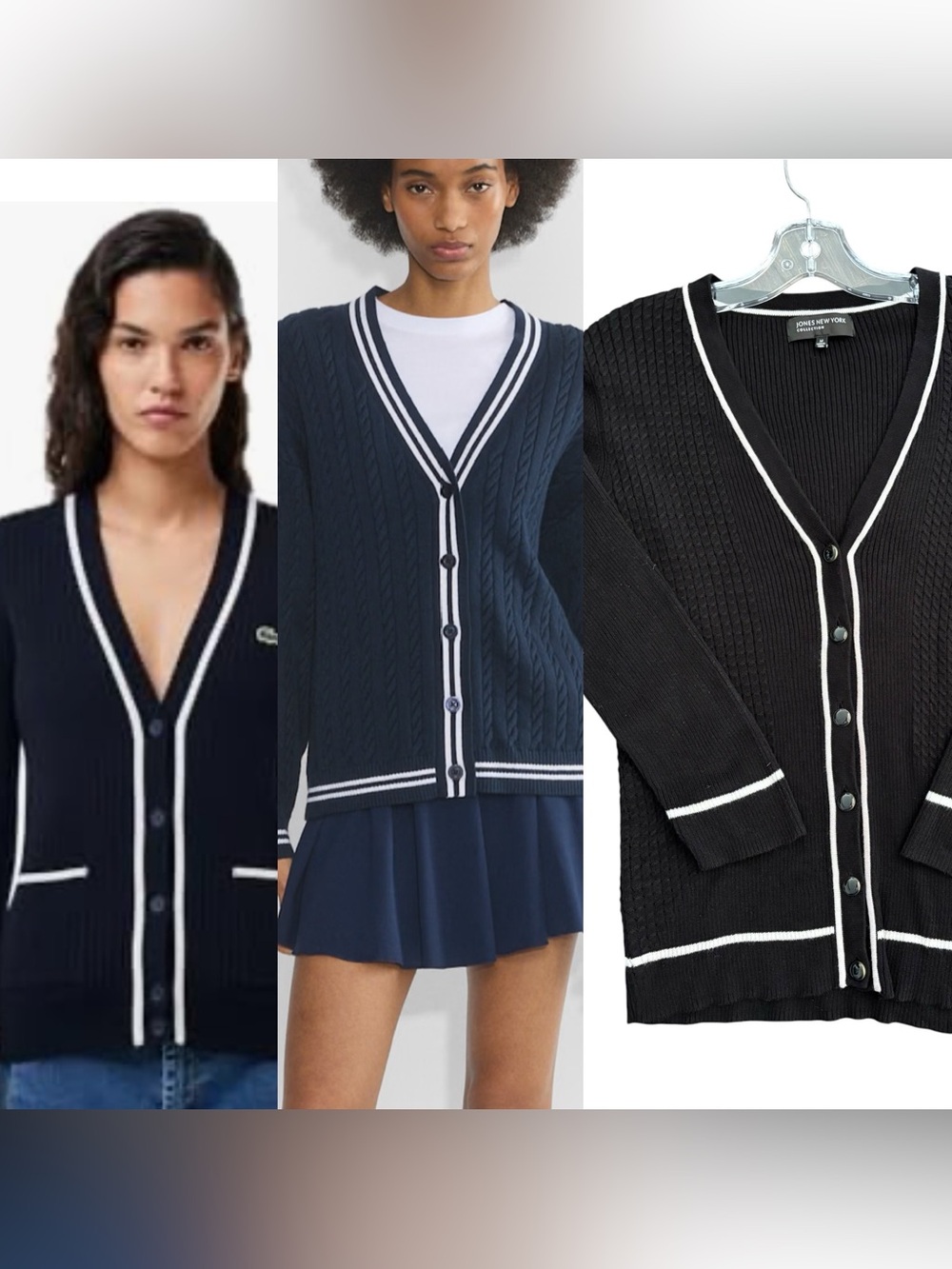 JonesNewYork soft cotton cable tennis -prep Cardigan w White Tipping size Medium